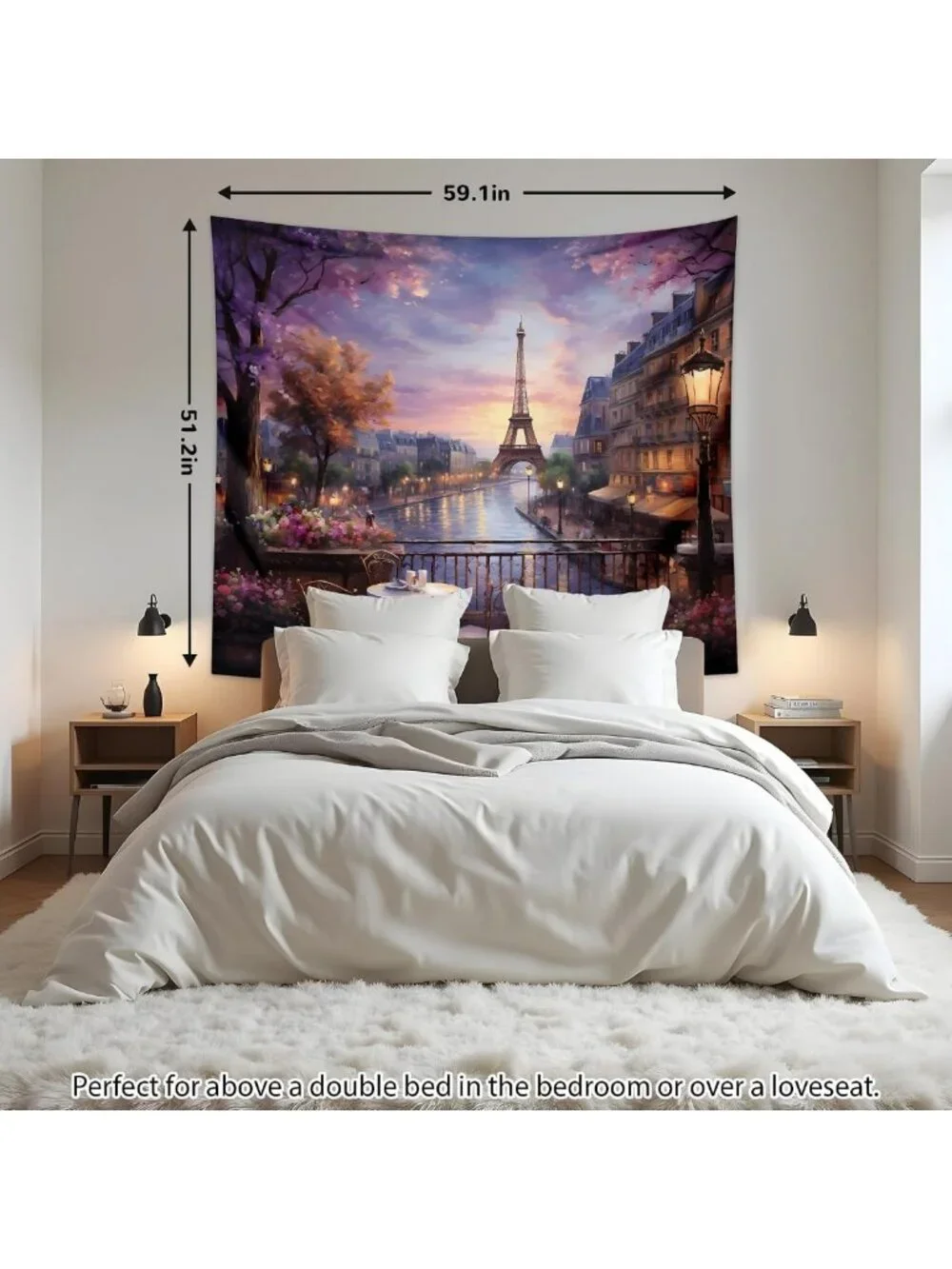 Vintage Paris Tapestry Wall Hanging, Large 59